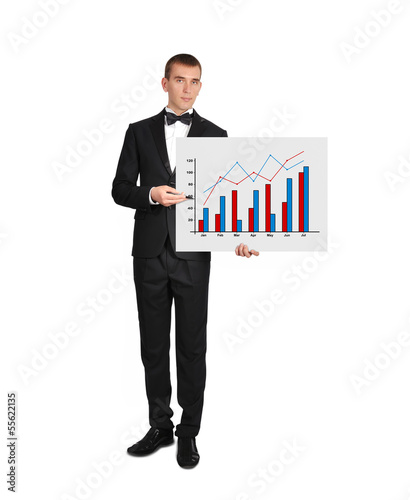 Fotografía man in tuxedo holding poster