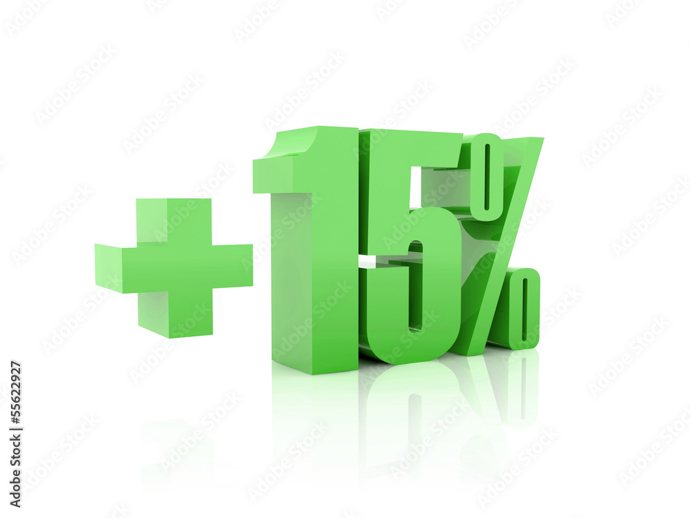 Plus 15 percent. Concept 3D illustration. Plus 15 percent. Concept 3D illustration.