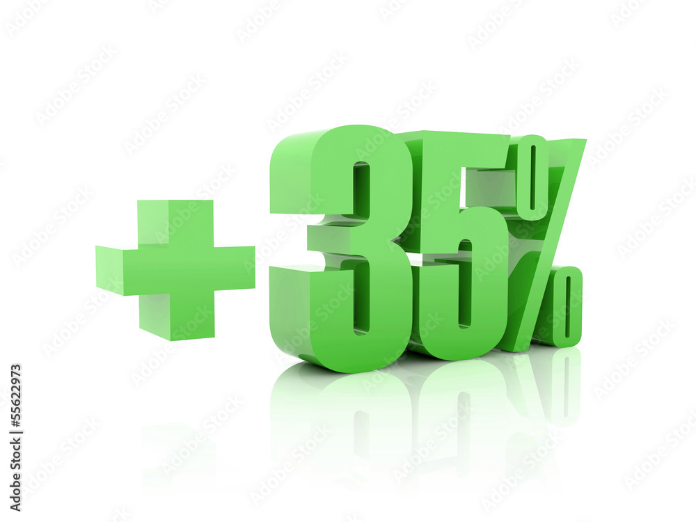 Plus 35 percent. Concept 3D illustration. Plus 35 percent. Concept 3D illustration.