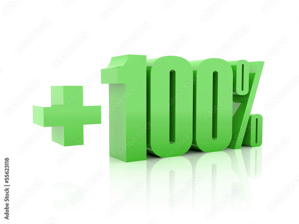 Plus 100 percent. Concept 3D illustration.