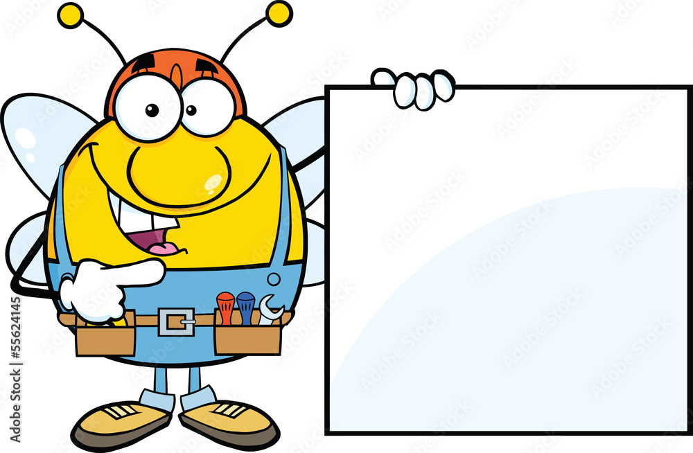Fototapeta premium Pudgy Bee Worker Showing A Blank Sign