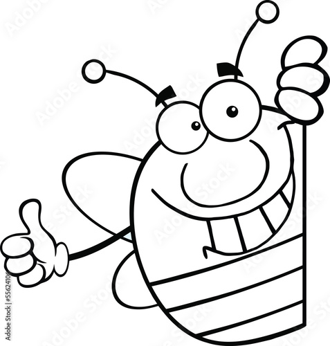 Black And White Pudgy Bee Giving A Thumb Up Behind A Sign