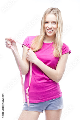 young beautiful woman holding meter