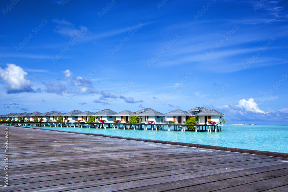 bungalows in the open turquoise sea bungalows in the open turquoise sea