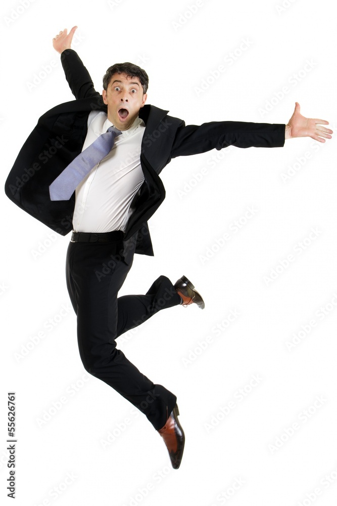 Agile businessman leaping in the air