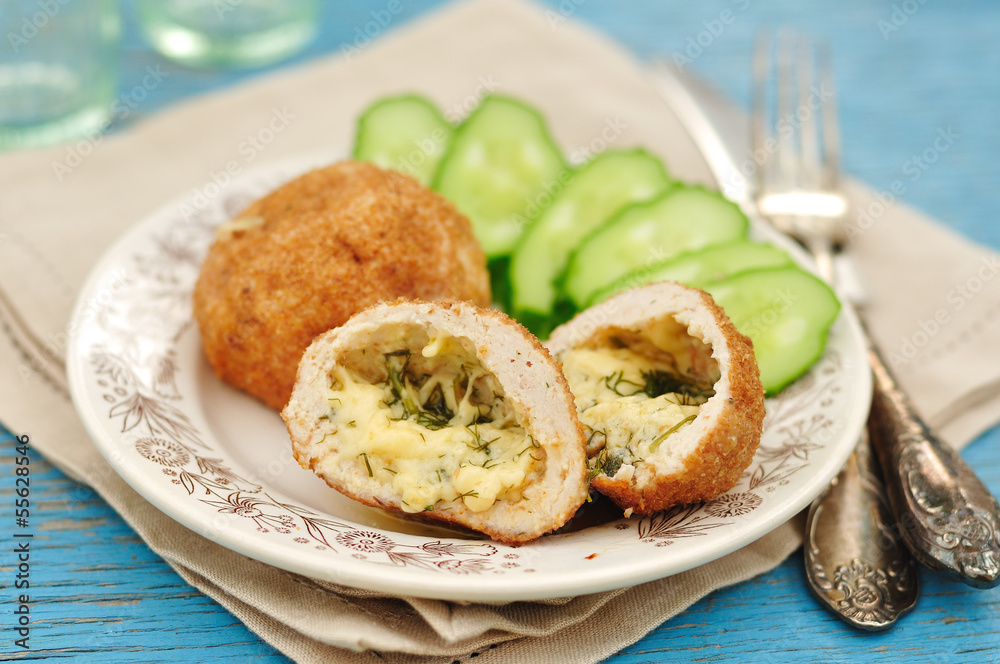 Chicken Meatballs Stuffed with Cheese and Dill