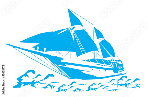 Sailboat on the waves.