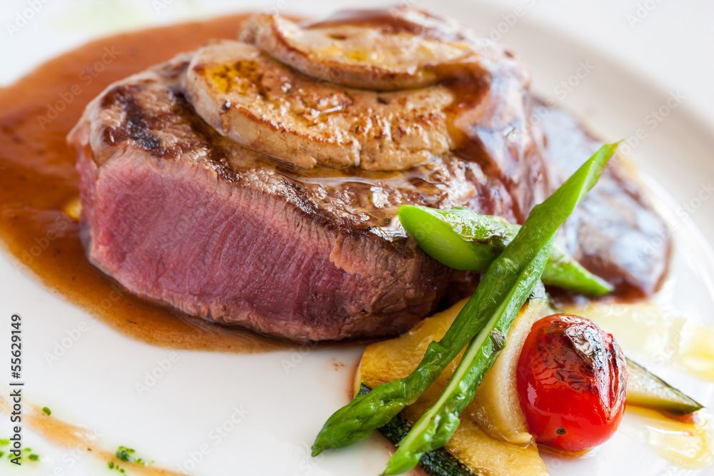 Grilled beef fillet with foie gras. Grilled beef fillet with foie gras.