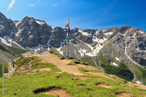 Dolomiti - panoramic point with flags