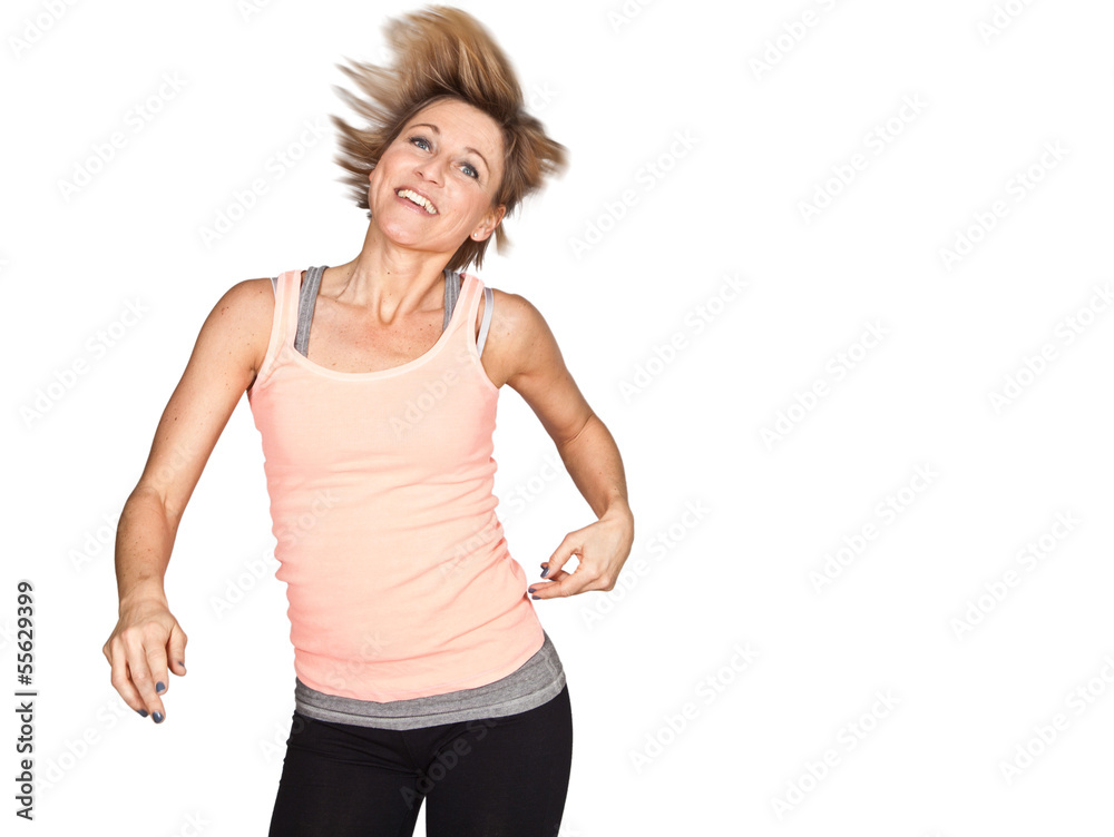 Cute woman dancing on isolated white background Cute woman dancing on isolated white background