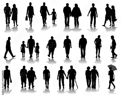 Silhouettes of families walking, vector illustration