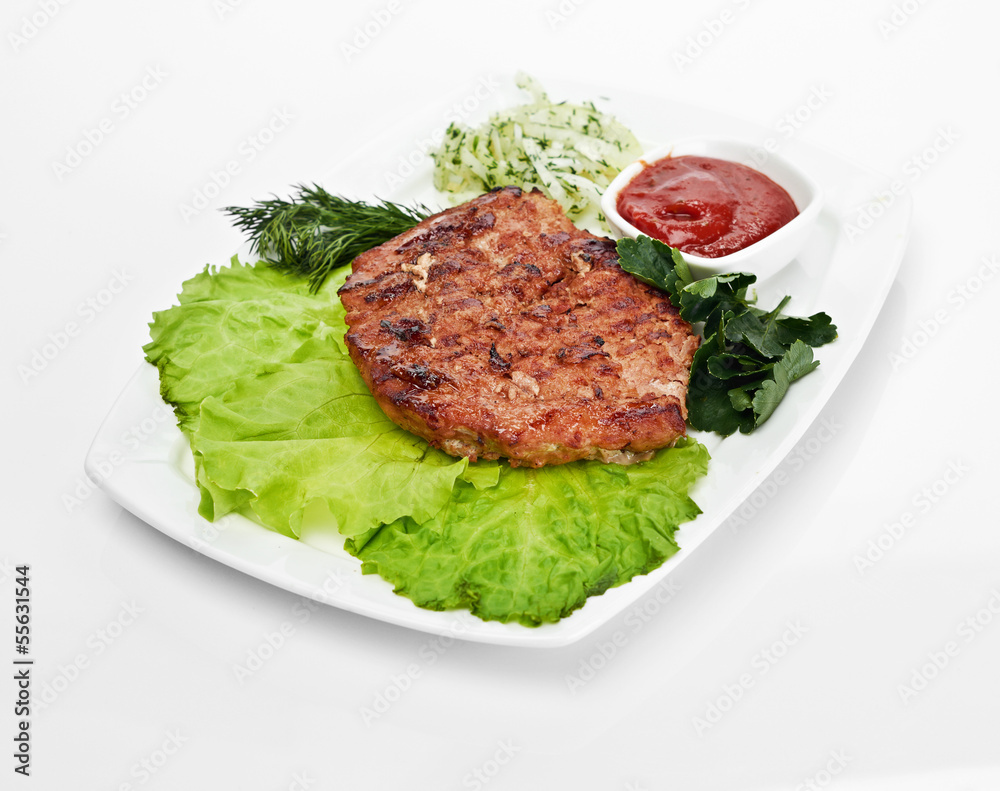 Grilled steak on a white plate Grilled steak on a white plate