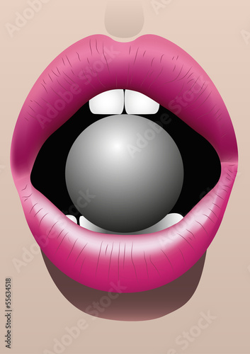 boca de labios sensuales mordiendo una esfera