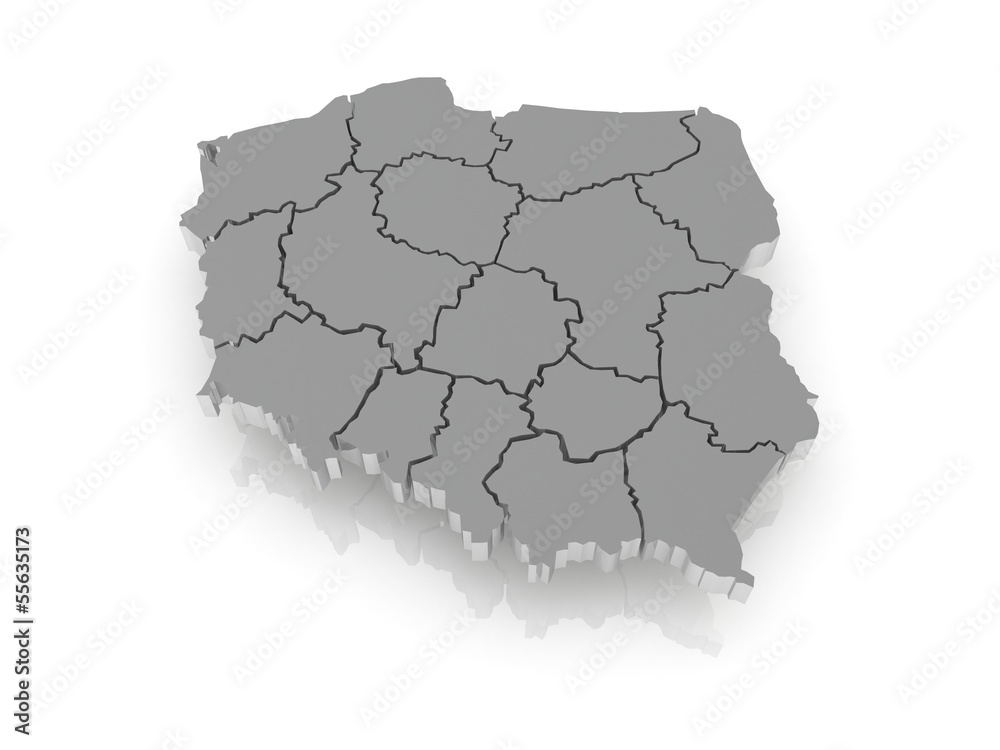 Three-dimensional map of Poland.