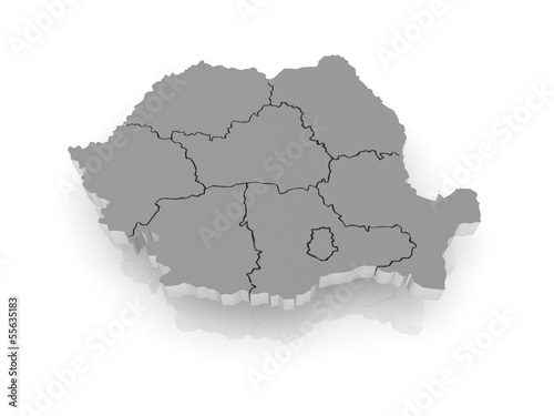 Three-dimensional map of Romania.