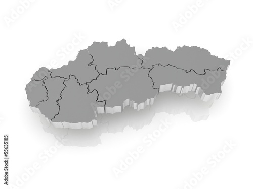 Three-dimensional map of Slovakia.