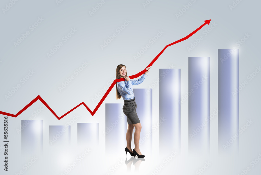 Woman with statistics curve Woman with statistics curve