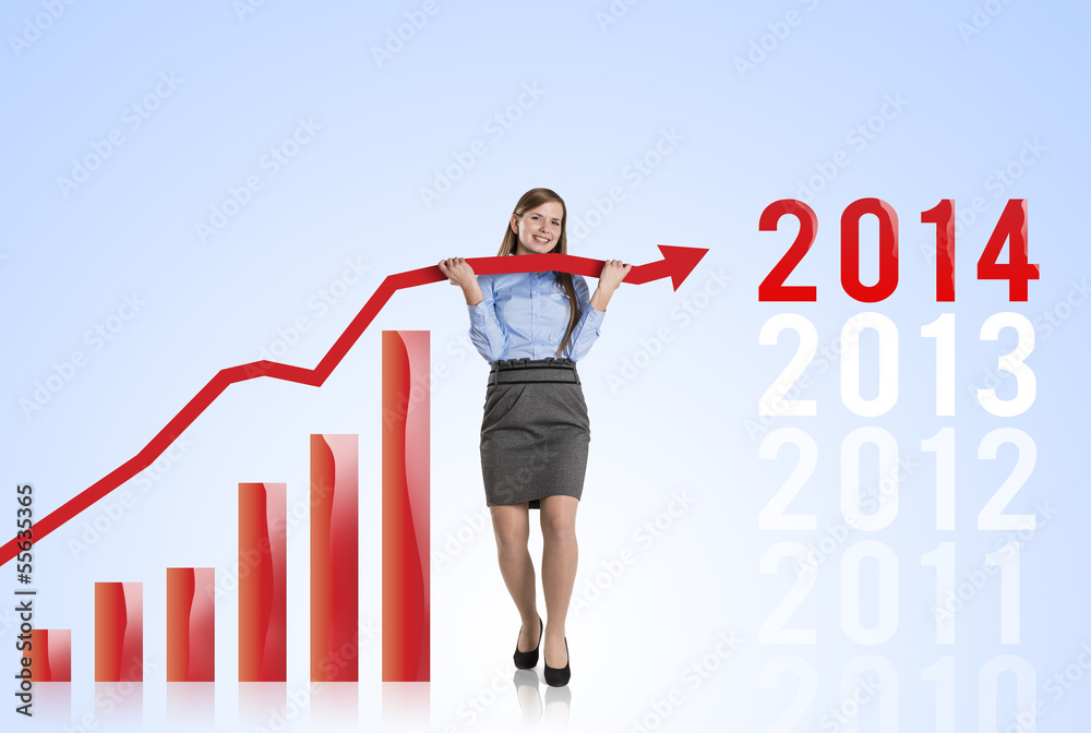Woman with statistics curve Woman with statistics curve