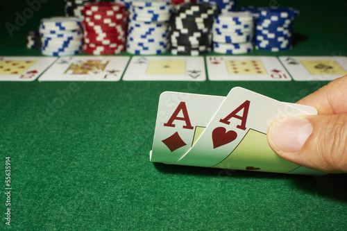 Poker, Show down, Tisch, Jeton, Zwei Asse