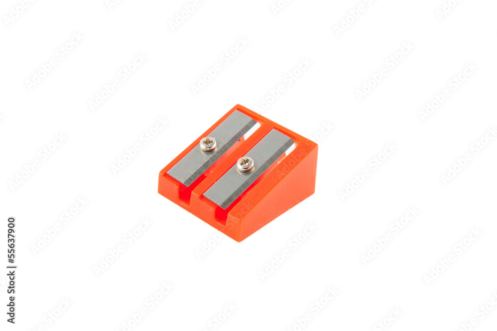 New red sharpener. Isolated on white background. New red sharpener. Isolated on white background.