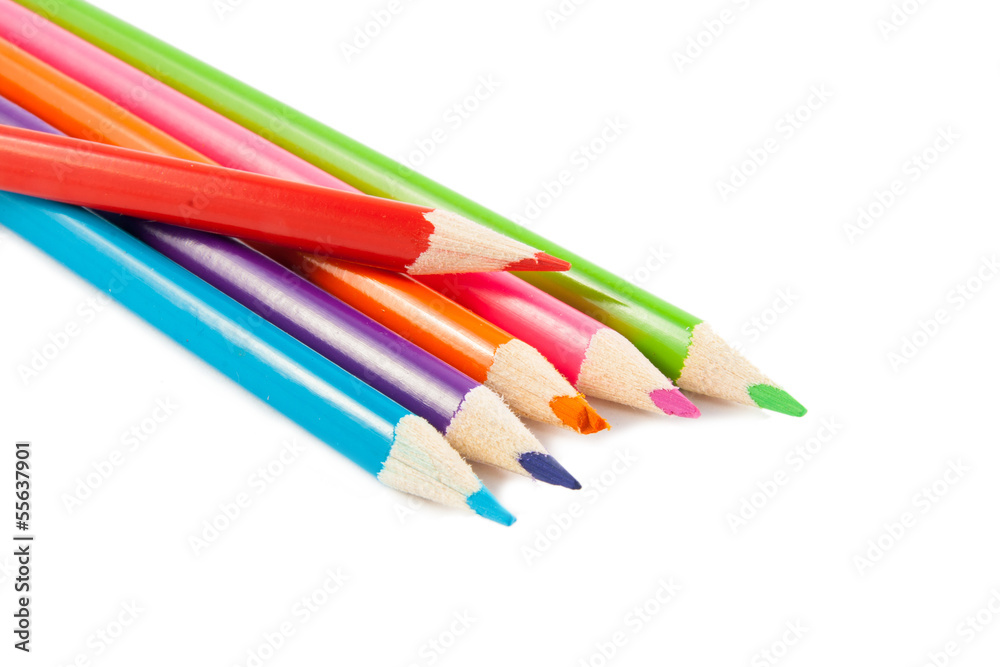 Fototapeta premium Colour pencils isolated on white background close up