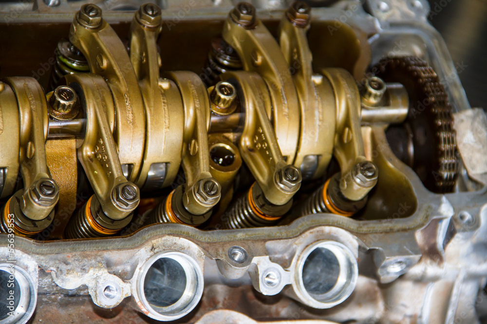 Camshaft close up, Four valve per cylinder system Stock Photo Adobe Stock