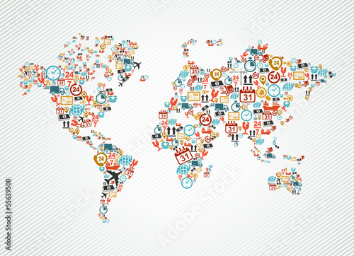 Delivery world map colorful shipping web icons illustration.