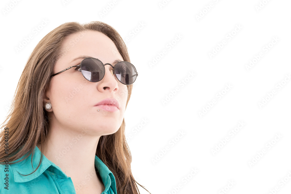 Woman with sunglasses - isolated over a white background Woman with sunglasses - isolated over a white background