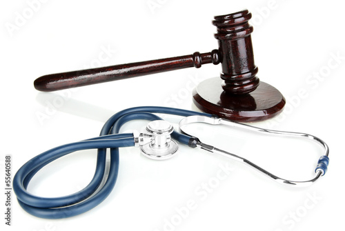 Medicine law concept. Gavel and stethoscope isolated on white