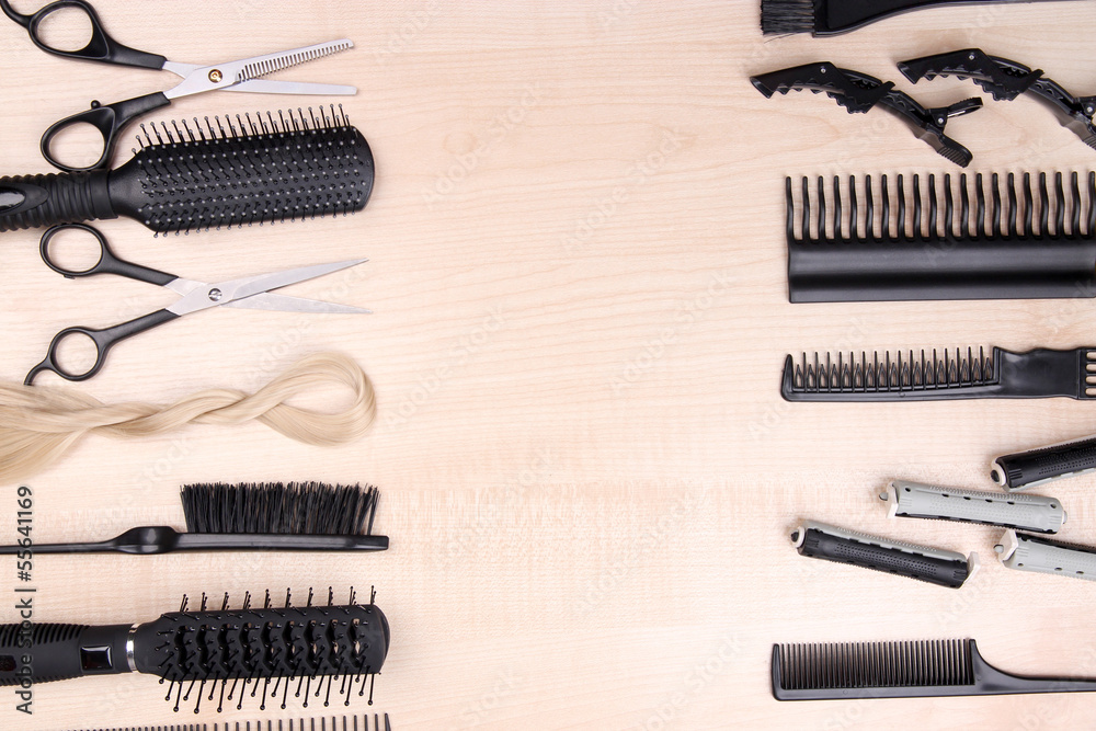 Professional hairdresser tools on table close-up Professional hairdresser tools on table close-up