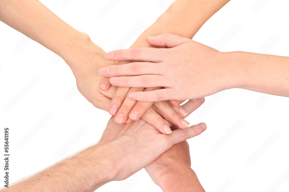 United hands isolated on white Conceptual photo of teamwork United hands isolated on white Conceptual photo of teamwork