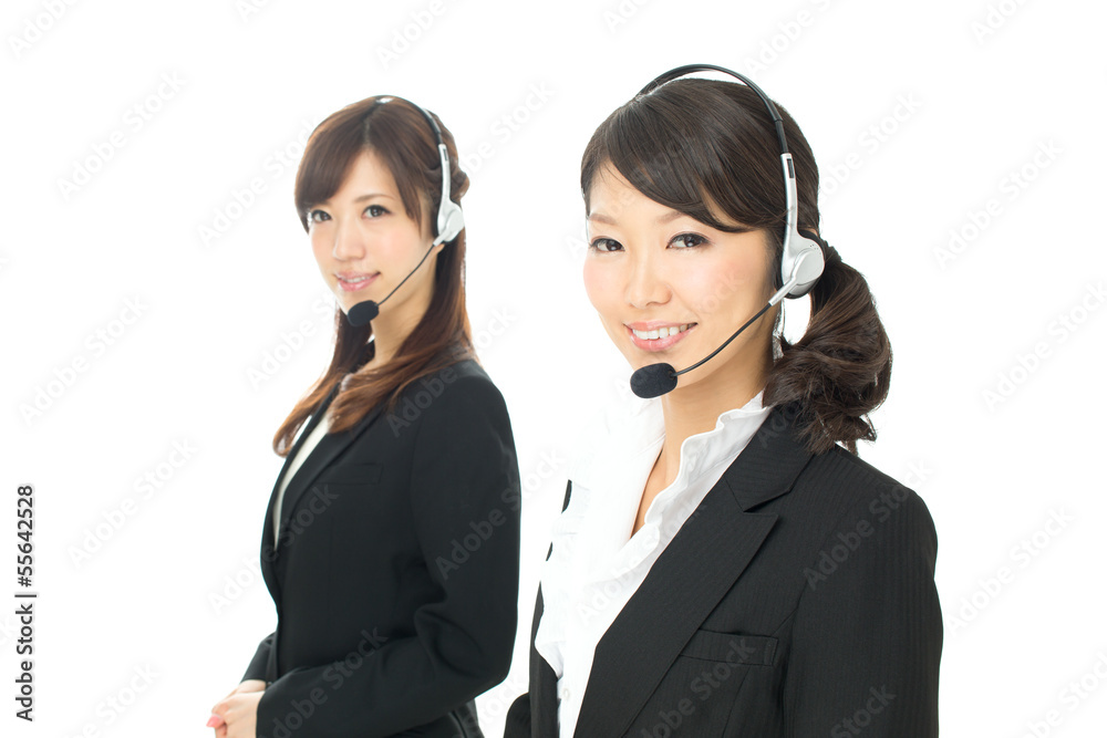 Beautiful asian business operator isolated on white background Beautiful asian business operator isolated on white background