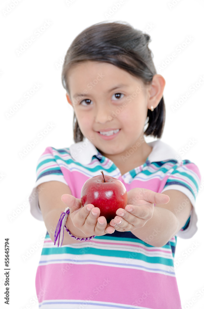 adorable little girl eating an apple solated against white adorable little girl eating an apple solated against white