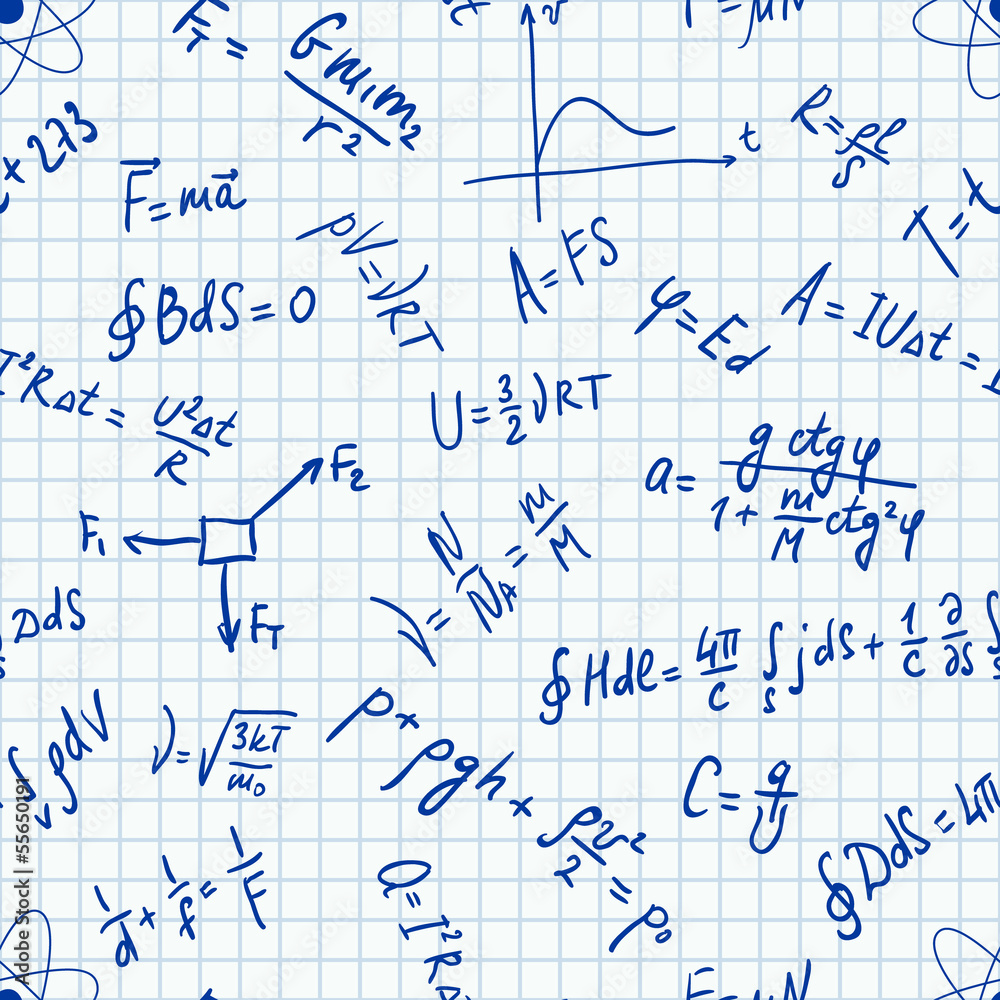 Seamless pattern physic formulas handwritting Seamless pattern physic formulas handwritting