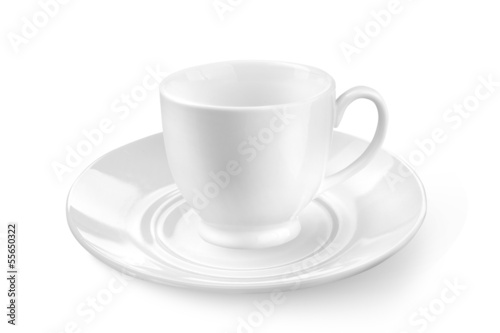 white tea or coffee cup with saucer isolated on white