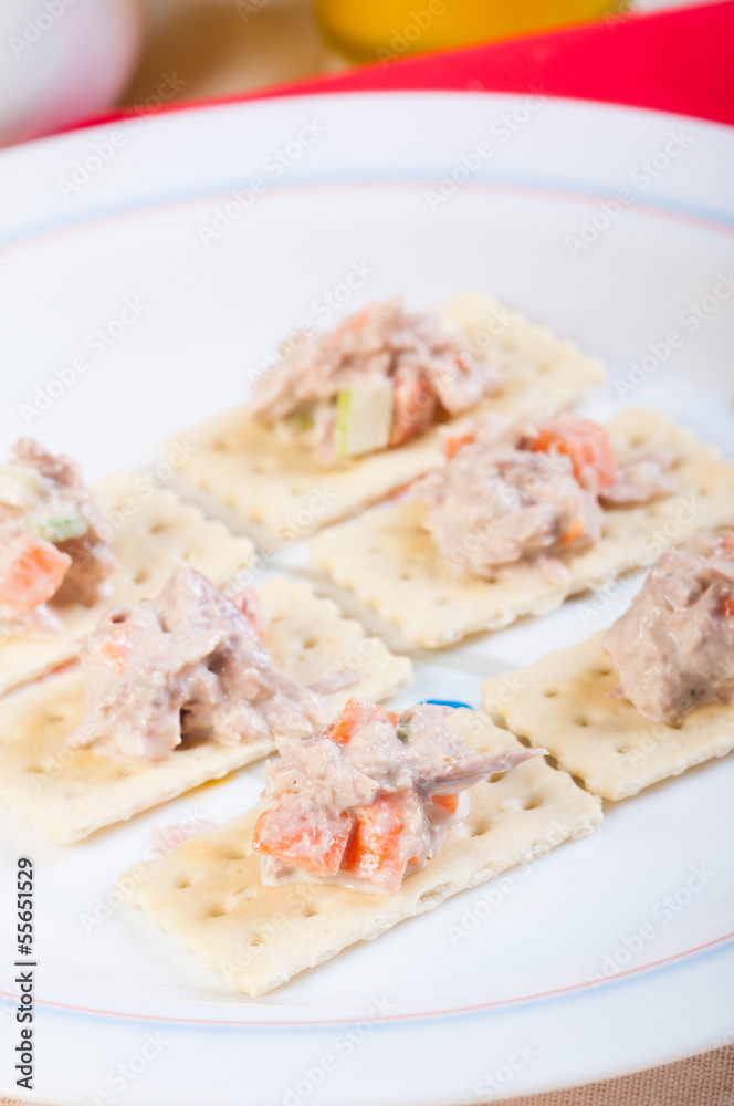 tuna salad on a crackers for appetizer tuna salad on a crackers for appetizer