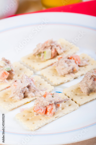 tuna salad on a crackers for appetizer