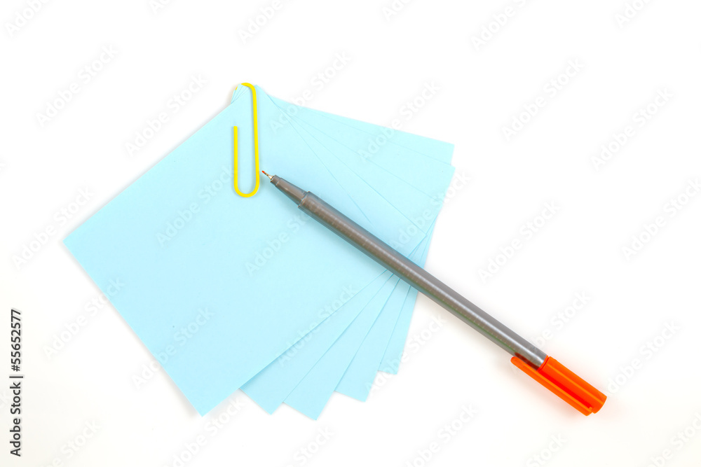 Colorful note paper with clips isolated on white background Colorful note paper with clips isolated on white background