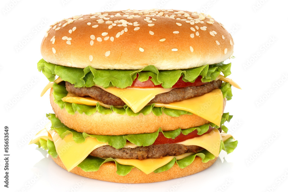 Big hamburger on white background . Big hamburger on white background .