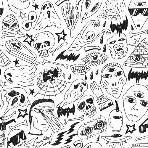 Halloween , evil , monsters - seamless background