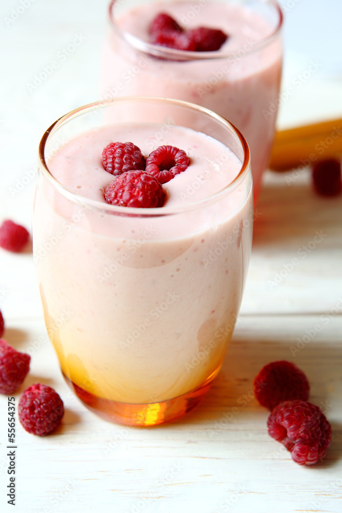 Raspberry smoothie in a glass Raspberry smoothie in a glass