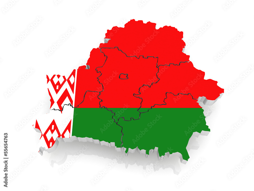 Fototapeta premium Three-dimensional map of Belarus.