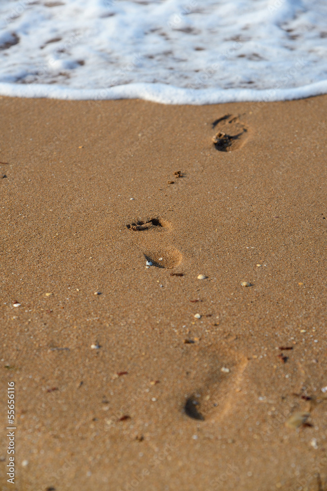 Footprints on the summer beach