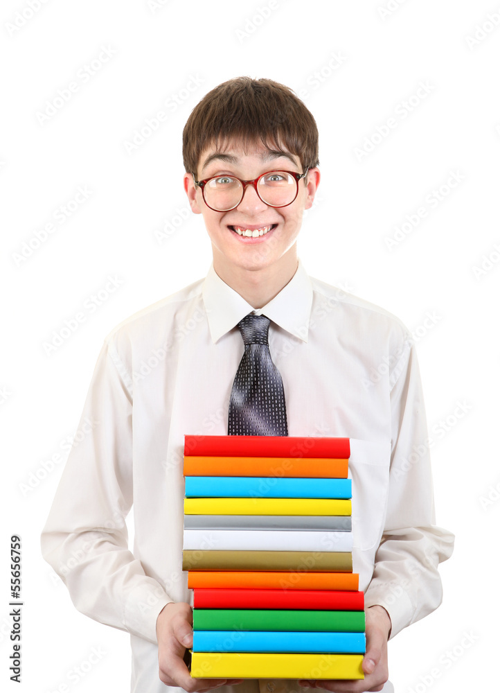 Happy Student holding Pile of the Books Happy Student holding Pile of the Books
