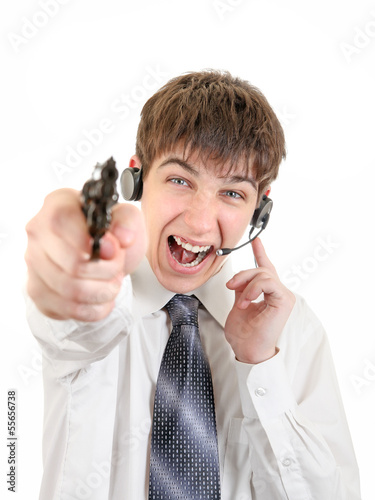 Cuadro en lienzo Angry Teenager with Headset and Gun