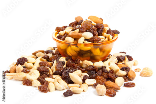 Mix of nuts close up on white.  mix nuts isolated on white backg