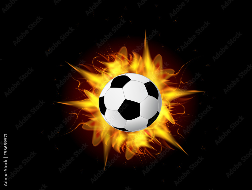 Fototapeta premium Vector soccer ball in fire flame