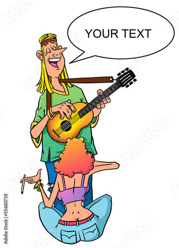 Obraz na plátne Music and love. Couple of a hippie.
