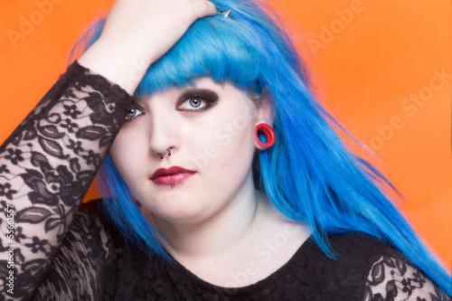 Young woman with blue hair