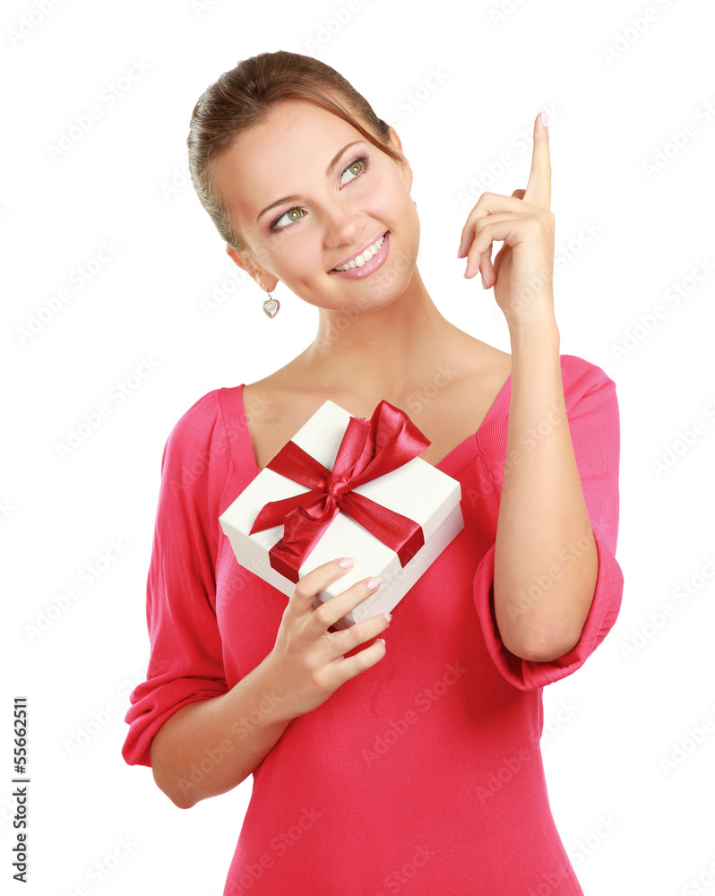 Woman holding gift box isolated on white background Woman holding gift box isolated on white background